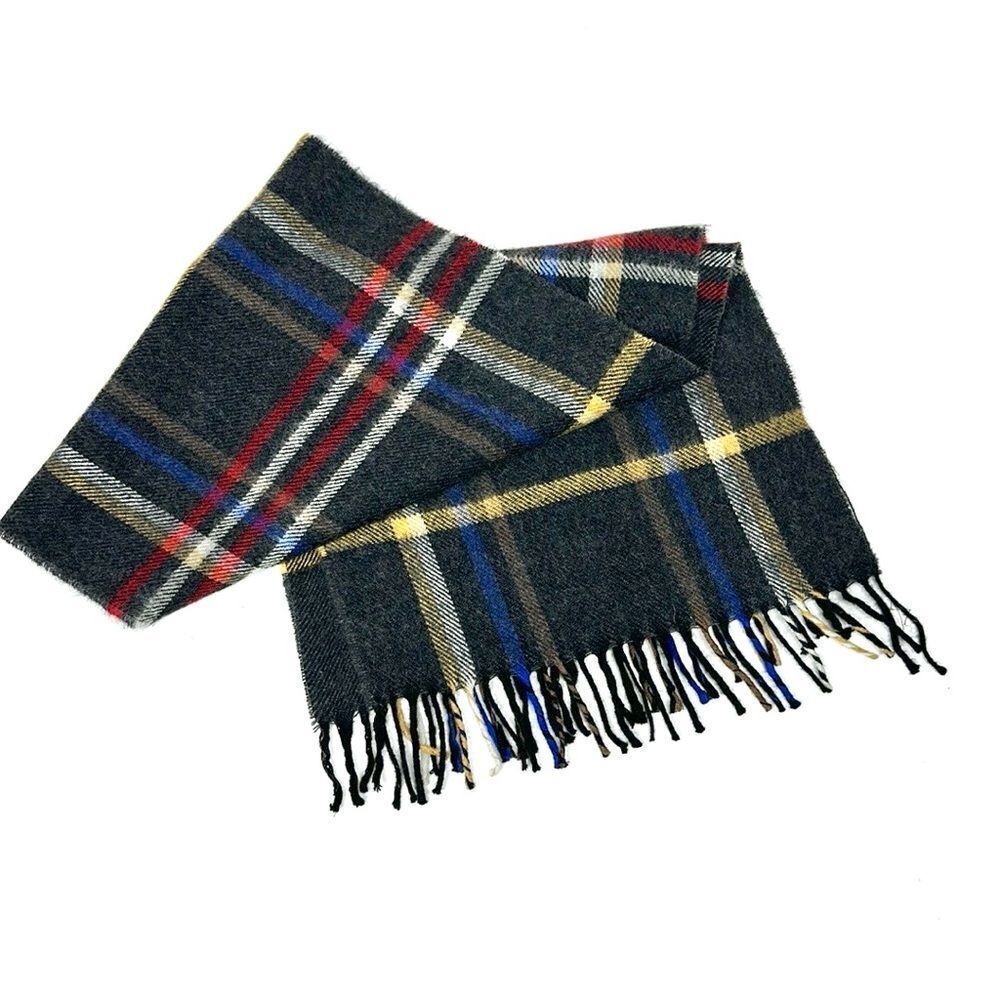 NWT Modena Virgin Wool Scarf Charcoal Gray Plaid made in Uruguay Men’s Women’s